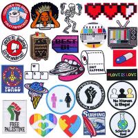 DIY Fusible Patterned Patch For Clothes Iron On Embroidered Patches On Clothes Book TV Gay Stripes For Jackets Jeans Badges