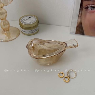 （A SHACK）◕ ins style amber bird glass storage jar vintage ring necklace jewelry box home decoration