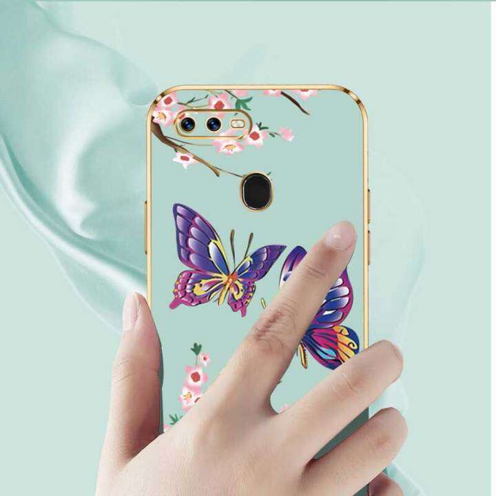 เคสสำหรับโทรศัพท์-oppo-a7-oppo-a12-oppo-a11k-a5s-oppo-ผีเสื้อสวยหรูหราพร้อมกล้องดอกไม้เคสโทรศัพท์ขอบชุบเคสนิ่มซิลิโคนพร้อมฟรีสายคล้อง