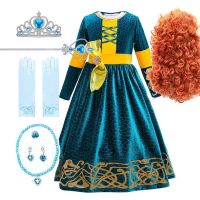 Children Merida Costume Little Girls Princess Halloween Clothes Kids Birthday Clothing Velvet Party Gown 3 4 5 6 7 8 9 10 Years