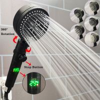 High Pressure Rainfall Shower Head Digital Temperature Display Showerhead 5 Spray Settings Handheld Shower Bathroom Accessories Showerheads