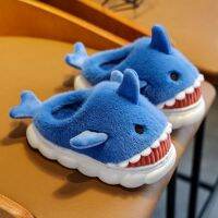 Babi Shark Slippers Large Size 22-41 Indoor Furry Shoes For Children 39;s Winter Home Fur Flip Flops Cotton Shark Shoes Baby