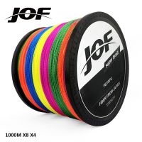 JOF เอ็นตกปลาถัก PE หลากสี8เส้น/4เส้น1000ม. ทะเลน้ำเค็ม100% ถักพลังสูง9สี