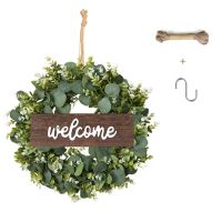 Green Eucalyptus Wreath With Welcome Sign Artificial Eucalyptus Wreath Spring Summer Greenery Wreath For Front Door Wall Decor