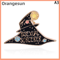 ???Orangesun เข็มกลัดติดหมวกแม่มดแบบกอธหนังสือเวทมนตร์พ่อมดสีเข้มโครงกระดูกกระเป๋าเข็มกลัดพระจันทร์เสี้ยวผ้าเดนิมเครื่องประดับของขวัญ