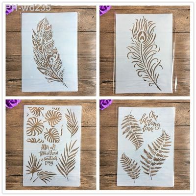 4pcs /set feather leaves plant Stencils Painting Coloring Embossing Scrapbook Album Decorative Template mandala