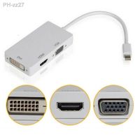 Portable 3 in 1 Thunderbolt Mini Display Port to VGA DVI Adapter Cable Mini Abrasion Resistant Automatic Detection black white