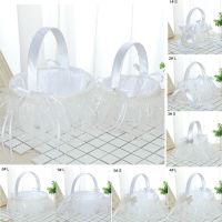 1PC Wedding Basket Ring Pillow Flower Storage Basket Flower Girl Basket with Heart Buckle Satin Ribbons Hanging Basket