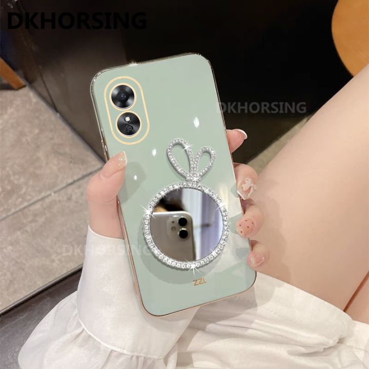 dkhorsing-เคสใหม่-oppo-a78-5g-กระจกกระต่ายแต่งหน้าซิลิโคนนิ่มเคลือบเคสโทรศัพท์-oppo-a78เลนส์เคสโทรศัพท์มือถือป้องกัน