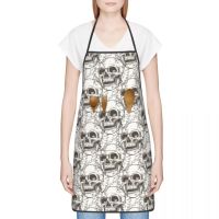 ผ้ากันเปื้อนสำหรับผู้ใหญ่ Sugar Skull Striped Hotel Restaurant Chef Waiter Apron Kitchen Cook Apron