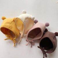 【hot sale】❣ C05 Baby Autumn Caps Ins Fashion Pure Cotton Ear Protection Cap 0-1 Years Baby Cute Lace Up Caps