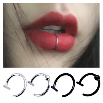Brass Gold Double Rings Fake Lip Piercing - Tattoos For Fun