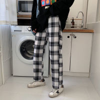 HOUZHOU Korean Fashion Black Plaid Pants Women Loose Harajuku White Checked Trousers For Female Streetwear High Waist Joggers