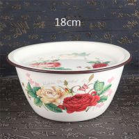 JINSERTA Vintage Enamel Bowl Dish Thickened Large Capacity with Cover Suitable for Kitchen Refrigerator Food Fruit Container