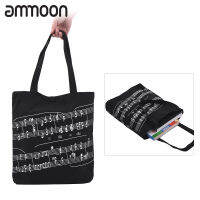 [ammoon]กระเป๋าถือกระเป๋าดนตรีผ้าคอตตอนซักได้พร้อมกระดุมแม่เหล็กลายแม่เหล็กลายโน้ตดนตรี