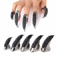 10pcsset DIY Jewelry Punk Style Crystal Rhinestone Paved Paw Bend Fingertip Finger Claw Ring Set Fake False Nails Set