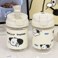 450มิลลิลิตร Kawaii ขวดน้ำแก้วที่มีฝาครอบฟาง3D สติ๊กเกอร์กาแฟนมกระจกใสถ้วยแบบพกพาสาวดื่มขวด BPA ฟรี