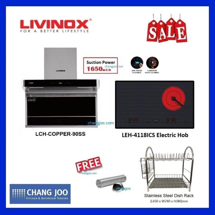 LIVINOX LCHCOPPER90SS HOOD + LEH4118ICS ELECTRICAL HOB Lazada