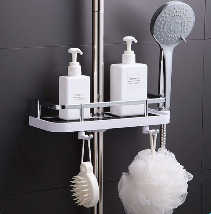 Shower Storage Holder Bathroom Shelf Pole Shelves Shampoo Tray