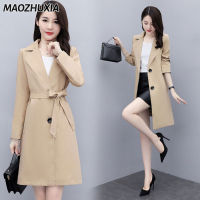 MAOZHUXIA Trench Coat สำหรับผู้หญิงกลางความยาวสไตล์อังกฤษเสื้อแฟชั่นสไตล์เกาหลีเสื้อหลวม