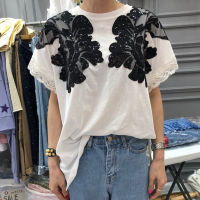 Nomikuma  Summer Lace Patchwork Short Sleeve Tshirt Korean Flower Printed Graphic T Shirts Causal O-neck Woman Tee Top 6G734