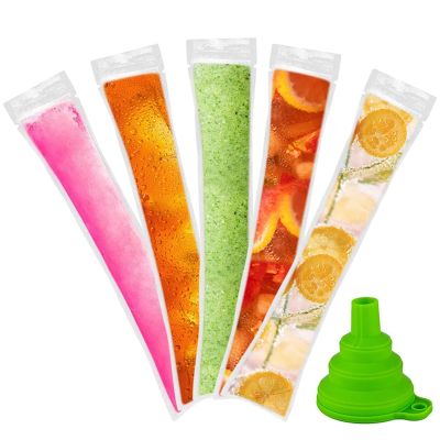 Disposable Popsicle Bags 120Pcs Freezer Tubes, Ice Bags with Funnel and Ice Sleeves for Juice, Ice Candy Pops, Fruit