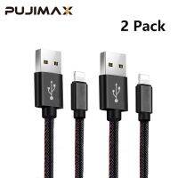 PUJIMAX สาย USB ยีนส์แพ็ค2ชิ้น,ไฟส่องสว่าง1ม. 2ม. สำหรับไอแพด IPhone 6 7 8โทรศัพท์อัจฉริยะ2.4A เครื่องมือแท่นชาร์จแบตเตอรี่เร็ว