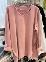 ☬▨♞ Irregular mid-length bottoming shirt with ins style design small u-neck spring long-sleeved T-shirt for women with slit top inside