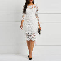 ZZOOI Evening Party Date Women White See Through Hollow Out Floral Lace Bodycon Dress Office Lady Spring Summer Work Basic Dresses