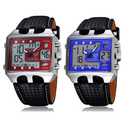 OHSEN สายหนังนาฬิกาสำหรับผู้ชายกีฬาควอตซ์กันน้ำสีแดงสีฟ้าทหารดิจิตอลนาฬิกาผู้ชายนาฬิกา Relógio Masculino ใหม่