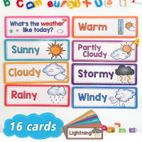 16PCS Weather Flash Cards แฟลชการ์ด English Flashcard Pocket Card for Toddlers English Educational Toys ของเล่นเสริมพัฒนาการ ของเล่นเด็ก Preschool Learning Materials for Kids Gifts การ์ดคำศัพเด็ก