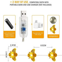 8โหมด40LED Bee String ไฟ Usb แบตเตอรี่ขับเคลื่อนด้วยรีโมทคอนลโคมไฟพวงมาลัยกันน้ำสำหรับตกแต่งงานปาร์ตี้รั้ว Patio