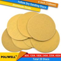 ♧✜ 20PCS 6 Inch(150mm) 80 -400 Grit Yellow Hook Loop Sanding Discs for Dry Sanding Paper Flocking Sandpaper Car Wood Polishing