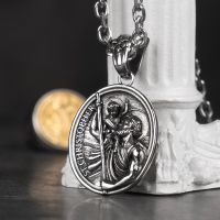 St Christopher Necklace Religious Medal Stainless Steel Chain For Men Fashion Jewelry Accessories Friends Gifts