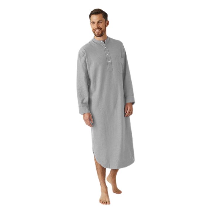 breathable-kaftan-night-เสื้อมุสลิมแบบดั้งเดิมเสื้อผ้าแขนยาว-henley-nightgown-men-s-nightshirt-มุสลิม-robes