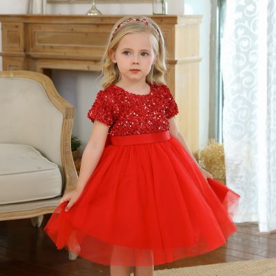 Red Girl Dress Birthday Party Dress Baby Kids Clothes Princess Children Sequins Pageant Prom Gown Flower Girl Wedding Dresses