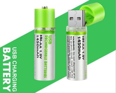 AA Battery 1.2V 1450mAh USB Rechargeable ถ่านชาร์จ AA แบบ USB 2 ก้อน / แพ็ค