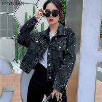 Black Vintage Oversized Women Short Jeans Jacket With Diamonds 2021 Spring Autumn New Streetwear Female Denim Coat Loose Outwear