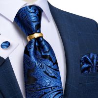 Luxury Men 39;s Royal Blue Paisley Tie Set Handkerchief Cufflinks 8cm Wide Wedding Accessories Ties Gift For Men Dropshipping
