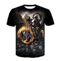 Fashion trend mens T-shirt 3D high quality printed short-sleeved cool T-shirt skull motorcycle personality street top