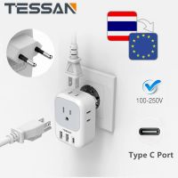 European Travel Adapter Wall Charger with  USB C Charger ,TESSAN Philippines Type C Adapter to Italy Spain France Russian Korea Iceland International Travel Plug with 4 Outlets &amp;3 USB Ports, USB C Adapter Charger Adaptor for Most of Europe EU