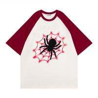 ◈✾ ความปรารถนาที่บริสุทธิ์สไตล์อเมริกันน้ำแห่งชาติลายแมงมุมเสื้อยืดแขนสั้นนักเรียนหญิงและนักเรียนชายฤดูร้อนถนนฮิปฮอปคู่หลวมสบาย ๆ