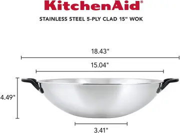 11Inch Frying Pan, 304 Stainless Steel 0.23MM Thick Wok Pan 5 Ply