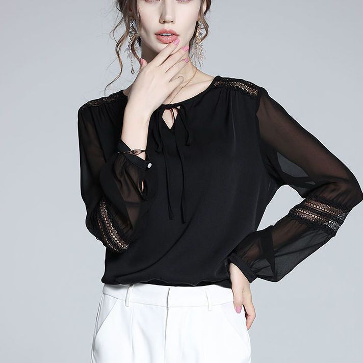 เสื้อประดับลูกไม้ลูกไม้ขั้นสูงของผู้หญิง2023ฤดูใบไม้ร่วงเสื้อมีโบว์ใหม่เสื้อผ้าไหม-s-3xl-แฟชั่นฉบับภาษาเกาหลีเรียบง่าย