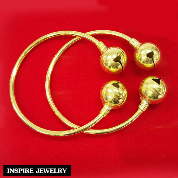 inspire-jewelry-กำไลข้อเท้าเด็ก-กระพรวนคู่โบราณ-ทองเหลืองอร่าม-กลมเกลี้ยง-ใช้งานดีและทนมาก-ขนาด-4-8-5-5cm-ประมาณ-3-เดือน-2-ขวบ