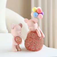 Nordic Home Decor Creative Rose Bear Figurine เรซิ่นประติมากรรมห้องนั่งเล่นห้องนอนเดสก์ท็อปเครื่องประดับของขวัญวันวาเลนไทน์