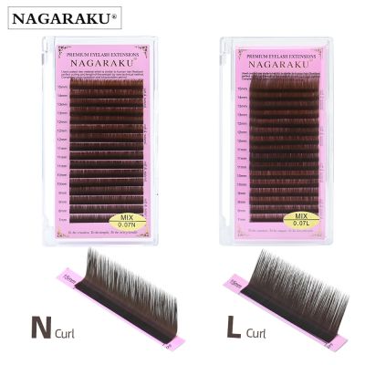 NAGARAKU 16Rows Brown Color Eyelash Extensions Premium Mink Super Soft Natural Lashes C D L N Curl Makeup Eyelashes High Quality Cables Converters