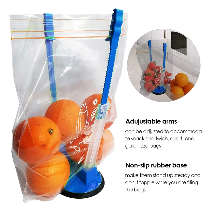 Hands Free Baggy Rack Gallon Bag Holder Stand Ziplock Bag Holder Stand  Adjustable For Plastic Freezer Bags 