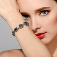 SINLEERY Vintage Cubic Zirconia สร้อยข้อมือดอกไม้สีทองโบราณ Chain Hollow กำไลข้อมือสำหรับเครื่องประดับสตรี SL441