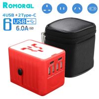 Travel Charger Power Adapter With Universal AC Socket 4 USB Ports 2 Type C 6A Fast Charging for EU US UK AUS Conversion Plugs